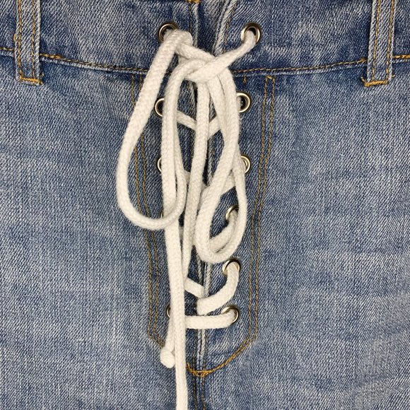 FOREVER21 Lace Up Jean Mini Skirt - Picture 3 of 3